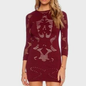 Free People Red Bodycon Mini Dress 3/4 Sleeve NWT Size M/L